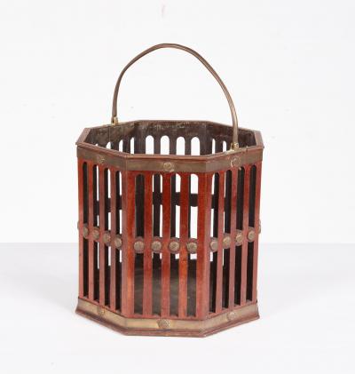18th c Mahogany Octagonal Fretwork Bucket with Brass Detailing