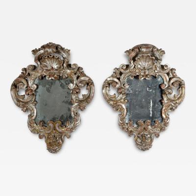 18th c Pair Italian Baroque Mirrors with Original Silver Leaf and Mirror Plates