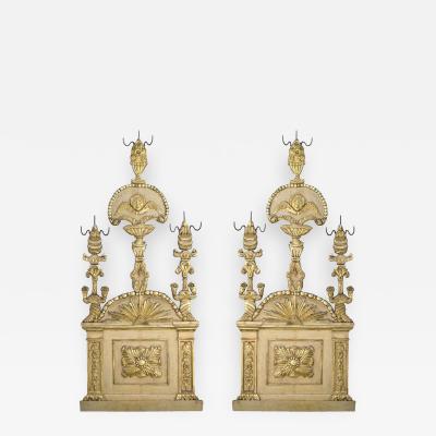 18th c Pair of Italian Parcel Paint and Giltwood Panels