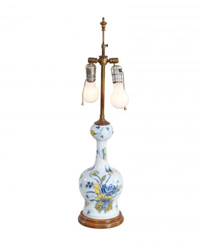 18th c Polychrome Delft Vase now as Table Lamp