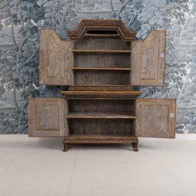 18th c Swedish Baroque Period Cabinet in Original Paint with Bear Paw Feet