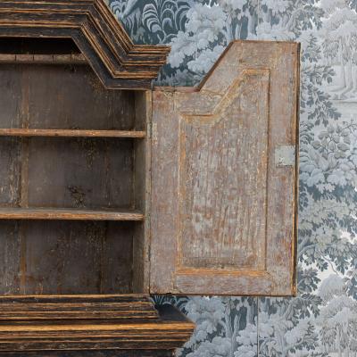 18th c Swedish Baroque Period Cabinet in Original Paint with Bear Paw Feet