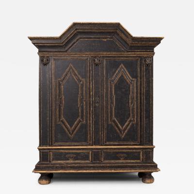 18th c Swedish Baroque Period Painted Armoire Cabinet