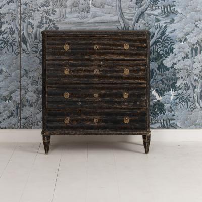 18th c Swedish Gustavian Period Reeded Commode in Original Black Paint