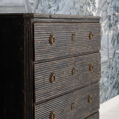 18th c Swedish Gustavian Period Reeded Commode in Original Black Paint