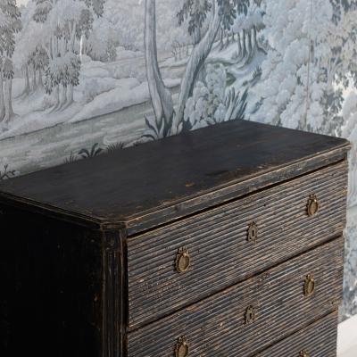 18th c Swedish Gustavian Period Reeded Commode in Original Black Paint