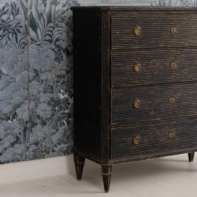 18th c Swedish Gustavian Period Reeded Commode in Original Black Paint