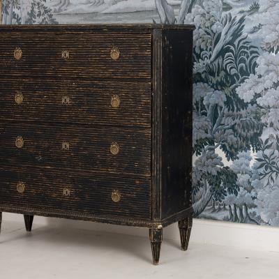 18th c Swedish Gustavian Period Reeded Commode in Original Black Paint
