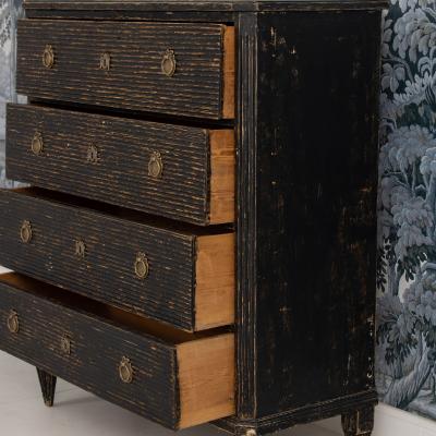 18th c Swedish Gustavian Period Reeded Commode in Original Black Paint