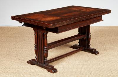18th c Tuscan Draw Table with Curved Walnut and Pear Inlaid Top