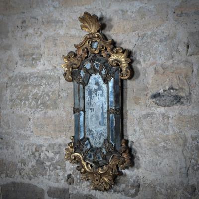 18th c Venetian Giltwood Mirror with Chinoiserie Figure