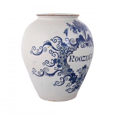 18th century Dutch Delft Jar Inscribed Rose scent