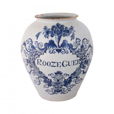 18th century Dutch Delft Jar Inscribed Rose scent