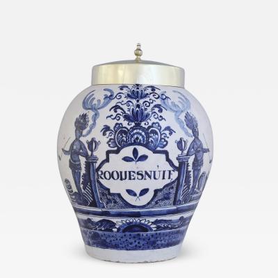 18th century Dutch Delft jar inscribed Red Snuff