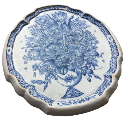 18th century Dutch Delftware plaque with old master still life of flowers