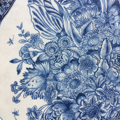 18th century Dutch Delftware plaque with old master still life of flowers
