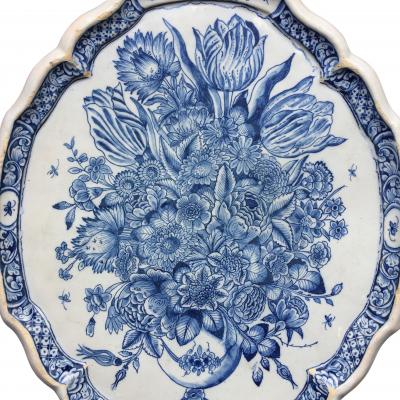 18th century Dutch Delftware plaque with old master still life of flowers