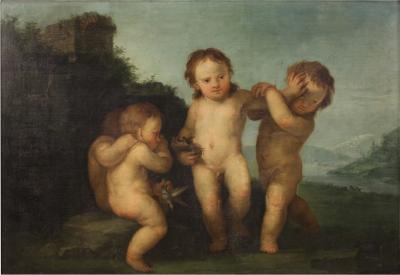 18th century Italian Rococo painting Cherubs Game