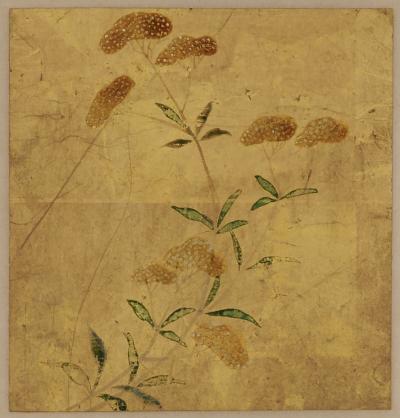 18th century Japanese floral paintings Pigment on gold leaf Set of 5