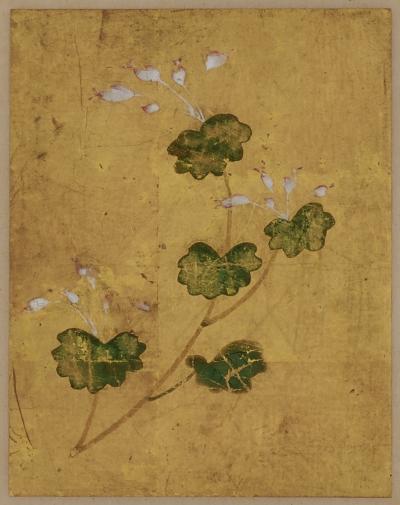 18th century Japanese floral paintings Pigment on gold leaf Set of 5