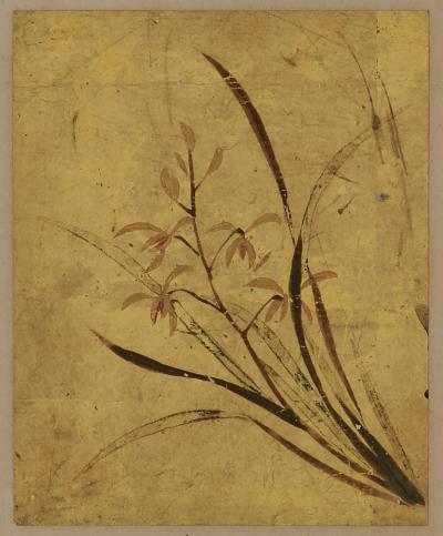18th century Japanese floral paintings Pigment on gold leaf Set of 5