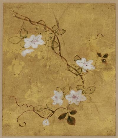 18th century Japanese floral paintings Pigment on gold leaf Set of 5