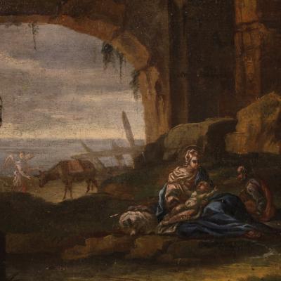 18th century architectural capriccio painting Rest on the Flight into Egypt