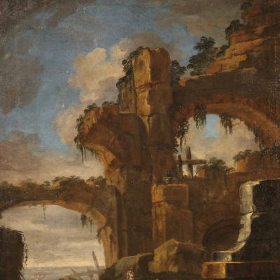 18th century architectural capriccio painting Rest on the Flight into Egypt