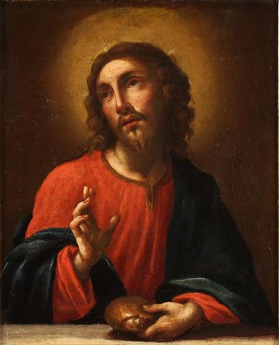 18th century religious painting Christ blessing the bread