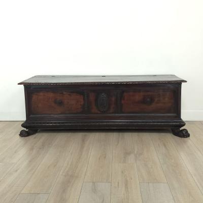18th or 17th Century Italian Walnut Dowry Chest or Cassone