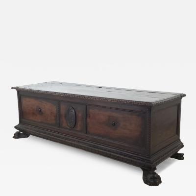 18th or 17th Century Italian Walnut Dowry Chest or Cassone