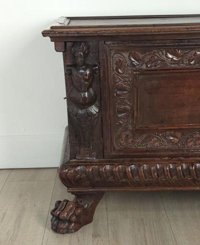 18th or 17th Century Italian Walnut Dowry Chest or Cassone