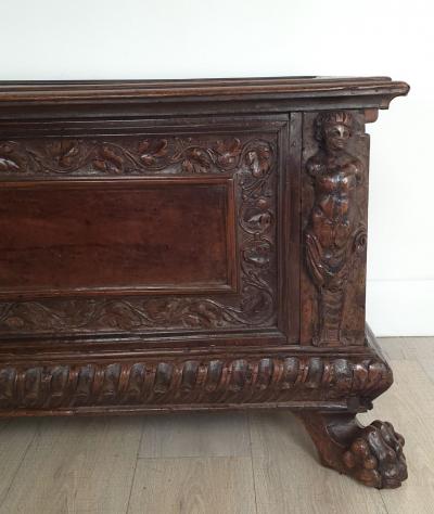 18th or 17th Century Italian Walnut Dowry Chest or Cassone