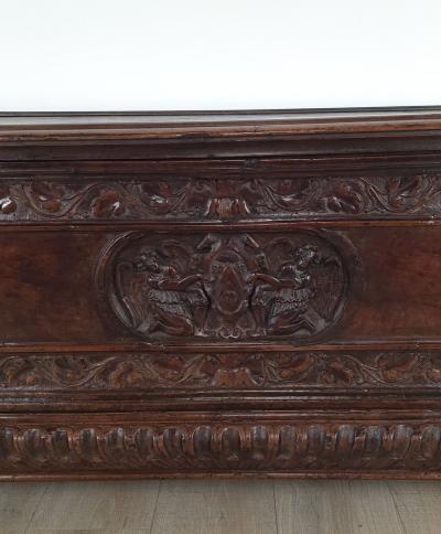 18th or 17th Century Italian Walnut Dowry Chest or Cassone