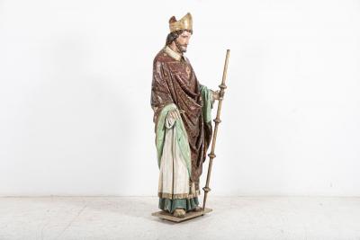 18thC Italian Oak Polychrome Carved Bishop Statue