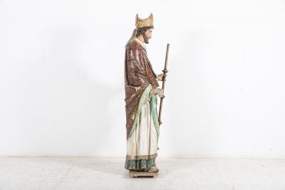 18thC Italian Oak Polychrome Carved Bishop Statue