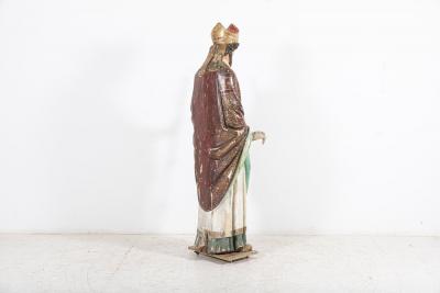 18thC Italian Oak Polychrome Carved Bishop Statue