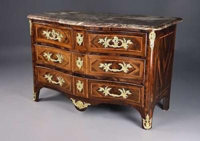 18thc French R gence rosewood serpentine commode with marble top
