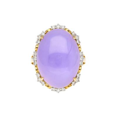 19 48 Carat Oval Lavender Jadeite Jade and Diamond Cocktail Ring