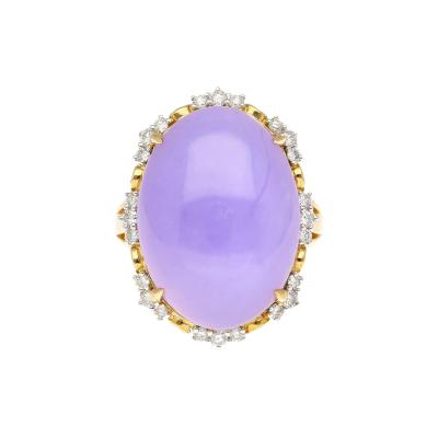 19 48 Carat Oval Lavender Jadeite Jade and Diamond Cocktail Ring