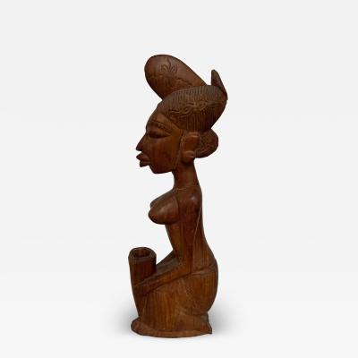19 5 Yoruba Tribe Kneeling Woman Wood Sculpture