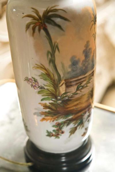 19 C French Chinoiserie Porcelain Lamps Pair