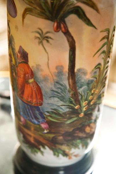 19 C French Chinoiserie Porcelain Lamps Pair