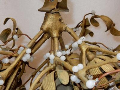 1900 Ball of Mistletoe Art Nouveau Bronze Has five Bulbs and Pearls Opaline