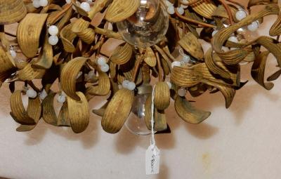 1900 Ball of Mistletoe Art Nouveau Bronze Has five Bulbs and Pearls Opaline