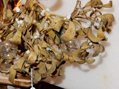 1900 Ball of Mistletoe Art Nouveau Bronze Has five Bulbs and Pearls Opaline