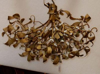 1900 Ball of Mistletoe Art Nouveau Bronze Has five Bulbs and Pearls Opaline