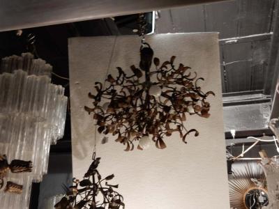 1900 Ball of Mistletoe Bronze Has Five Bulbs and Pearls Opaline