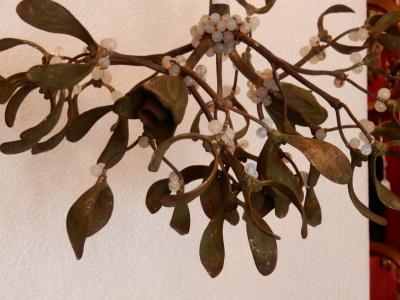 1900 Ball of Mistletoe Bronze Has Two Bulbs and Pearls Opaline