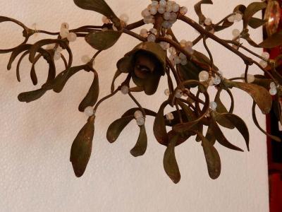 1900 Ball of Mistletoe Bronze Has Two Bulbs and Pearls Opaline